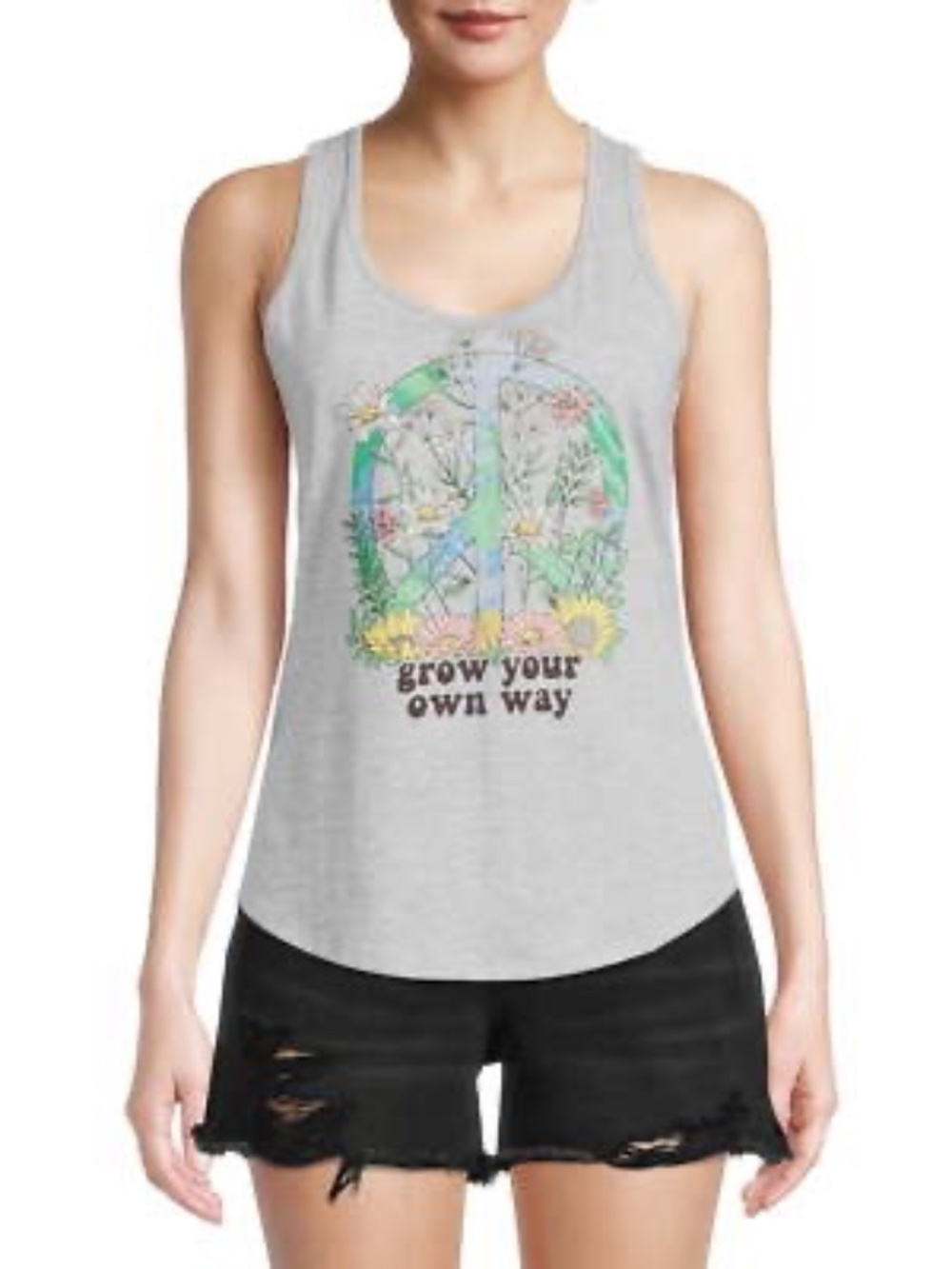 Wound Up Earth Peace Festival Hippie Boho Jersey Tank Top Junior's Sz XL Gray